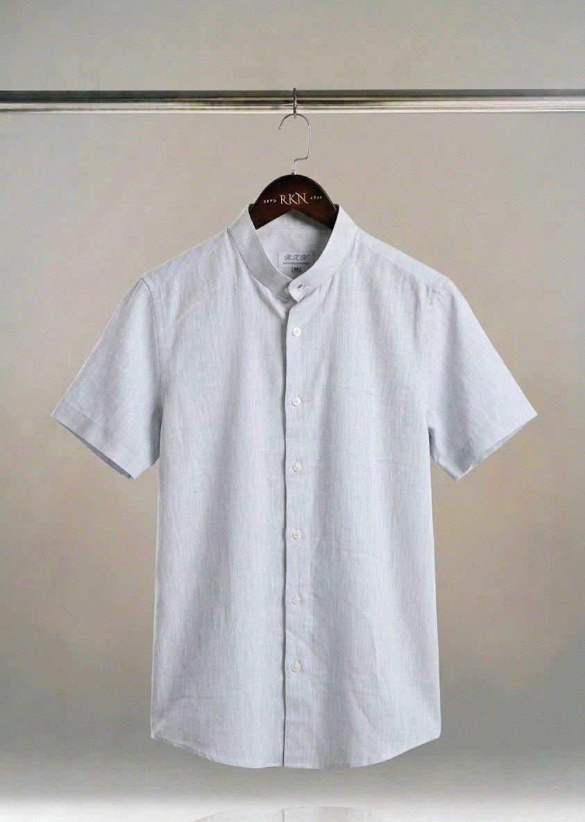 RKN Mandarin Collar Short-Sleeve Shirt